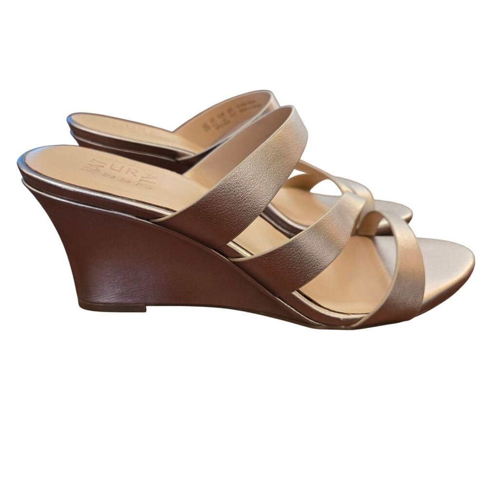Naturalizer Breona Strappy Wedge Sandals Metallic Gold Women's 9W